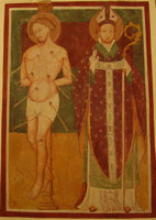L'affresco raffigurante S. Sebastiano e un santo vescovo L'affresco raffigurante S. Sebastiano e un santo vescovo